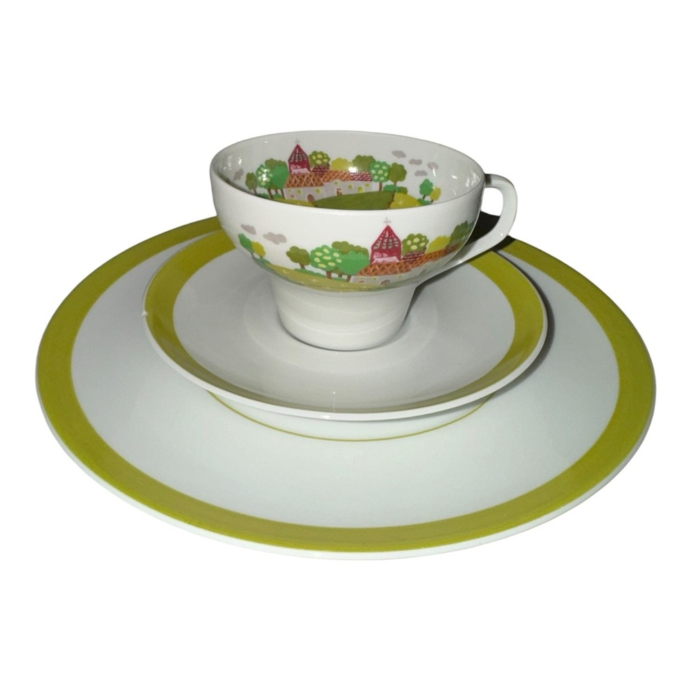 Limoges France Georges Boyer Three Piece Set Mon Village Tea Cup Saucer Plate